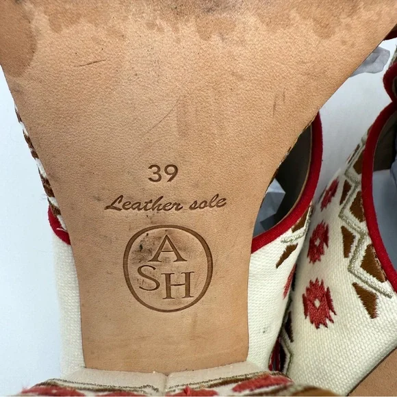 ASH Red Aztec Embroidered Padded Adel Round Toe Block Heel Slip On Heeled Sandal - Picture 13 of 16